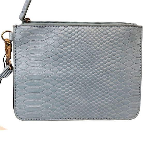 Jules Kae Darla Vegan Croc Leather Pouch Wristlet Light Blue Detachable Strap - Picture 2 of 7